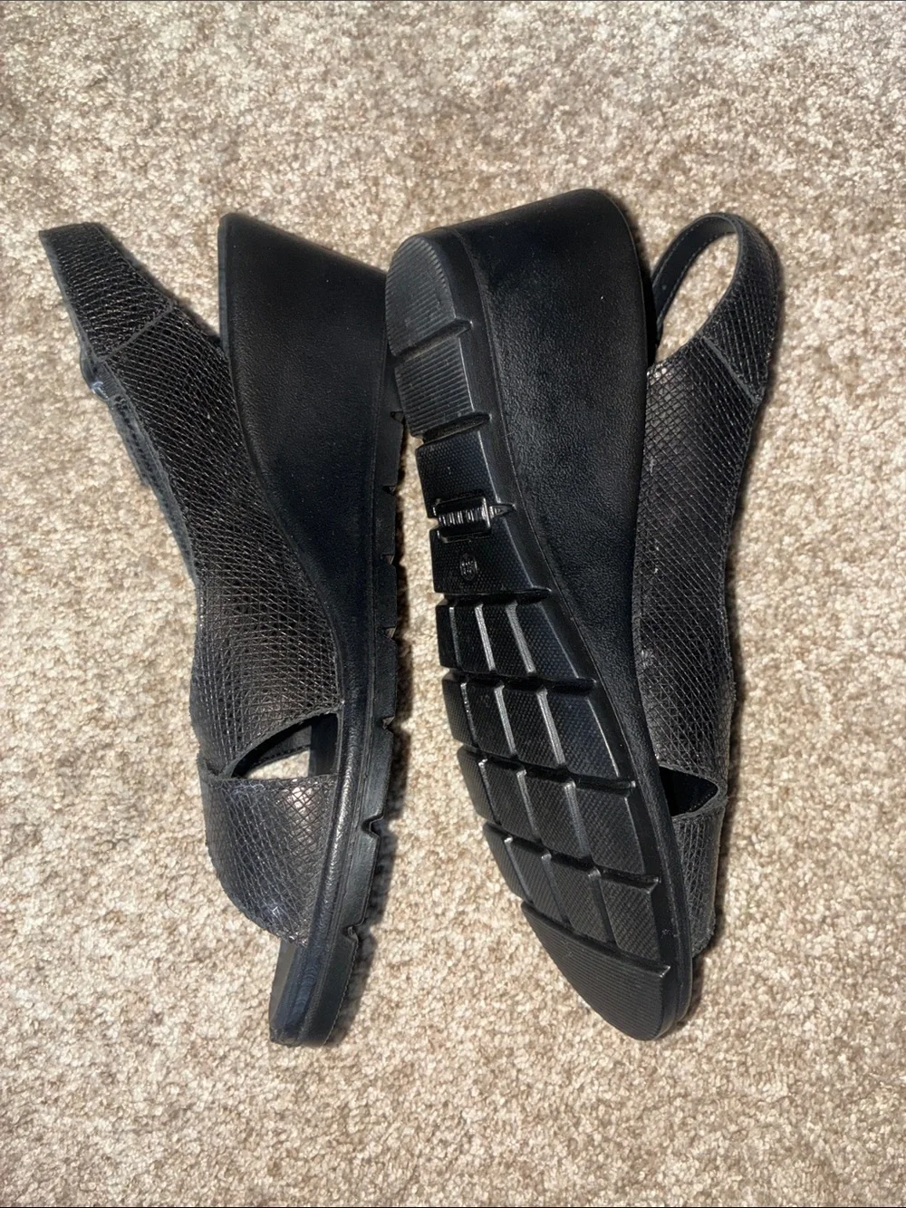 Women's Black Metallic Slingback Wedge Sandals